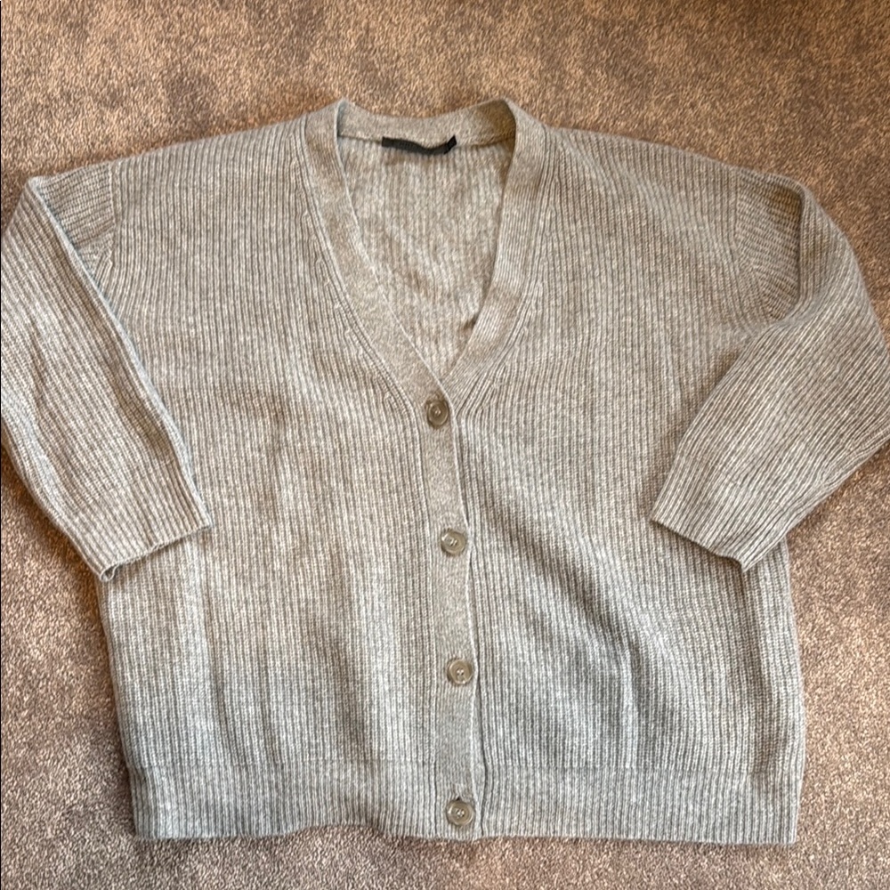 Jenni Kayne Gray Chunky Knit Cashmere Oversized Cocoon Cardigan Sweater Small